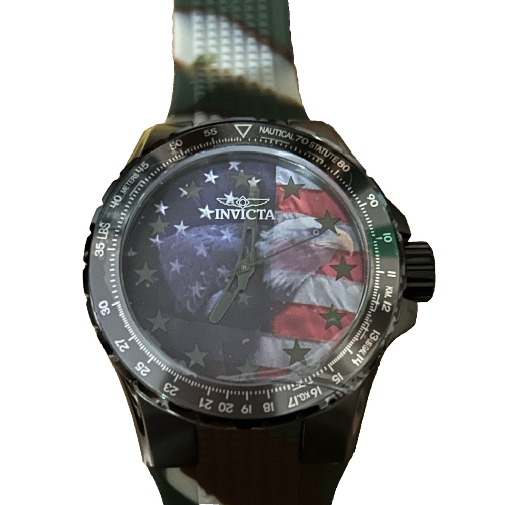 Invicta Watch American Flag with Eagle on Face Stainless Steel Case New